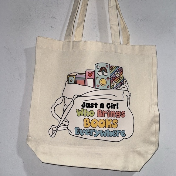 Canvas tote bag book bag library bag handmade kids girl NEW - Picture 2 of 3
